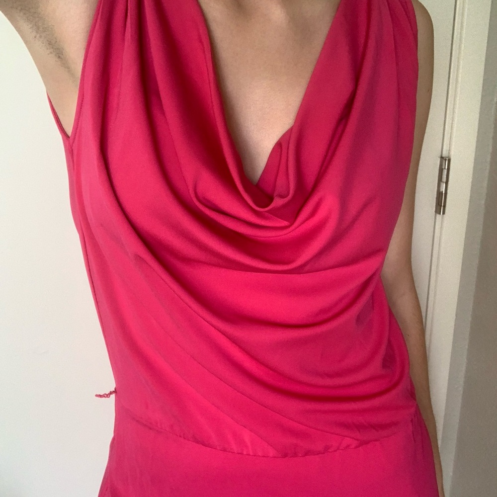 Josie Natori Elegant Cowl Neck Knee-Length Sleeveless Dress Pink - Picture 2 of 15